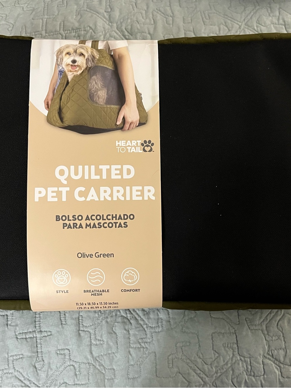 Heart to Tail Quilted Pet Carrier - Olive Green